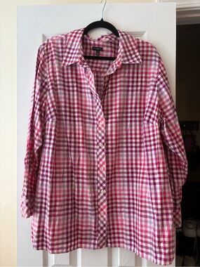 Talbots Pink and White Plaid Cotton Button-Down Shirt